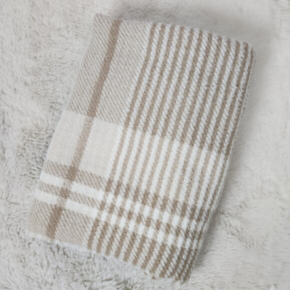 NEW J. Crew Marled Tan Plaid Reversible Chunky Fringe Scarf - Picture 4 of 8